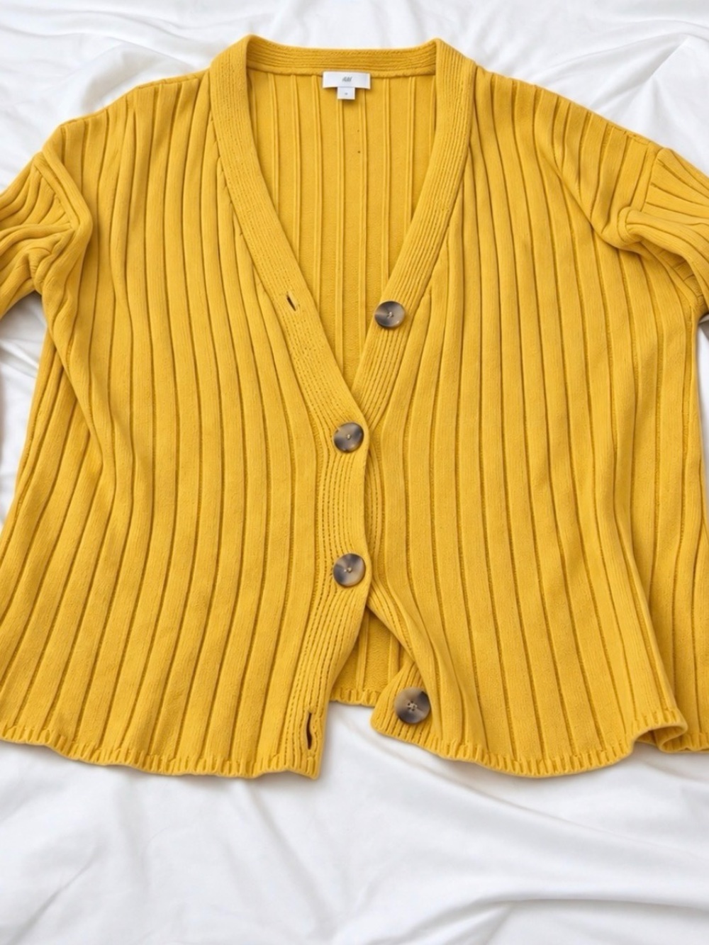 H&M Mustard Ribbed V-Neck Button Cardigan